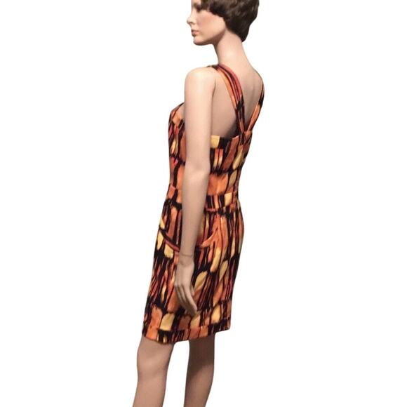MICHAEL Michael Kors Orange/yellow/Black Criss Cross Neck Sheath Sun DRESS - Picture 5 of 8